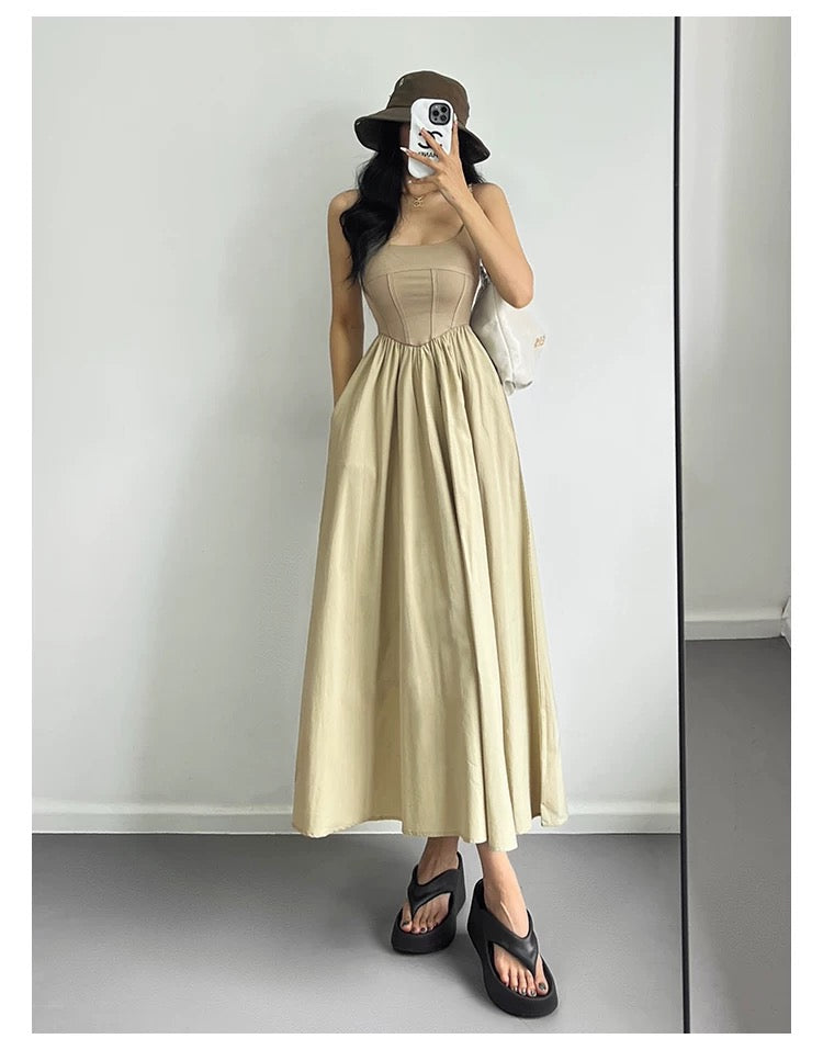 U Collar Strap Long Dress