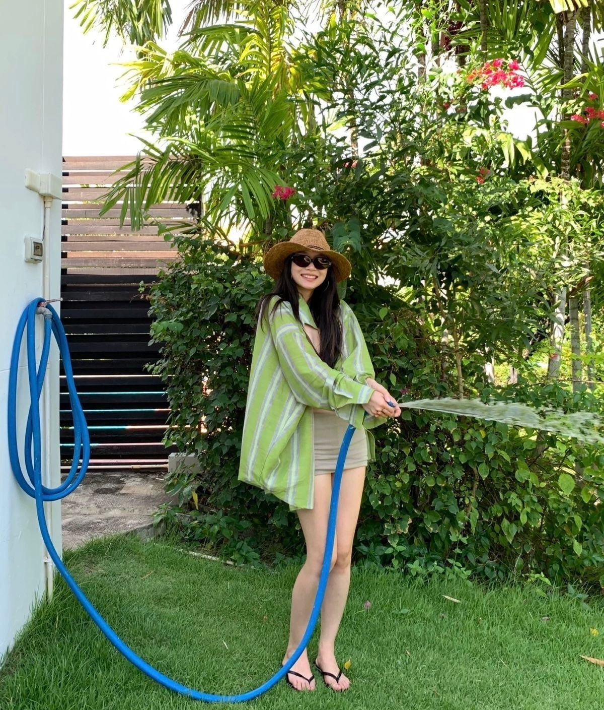Bikini + Skirt + Green Shirt BK54 Four Piece Set