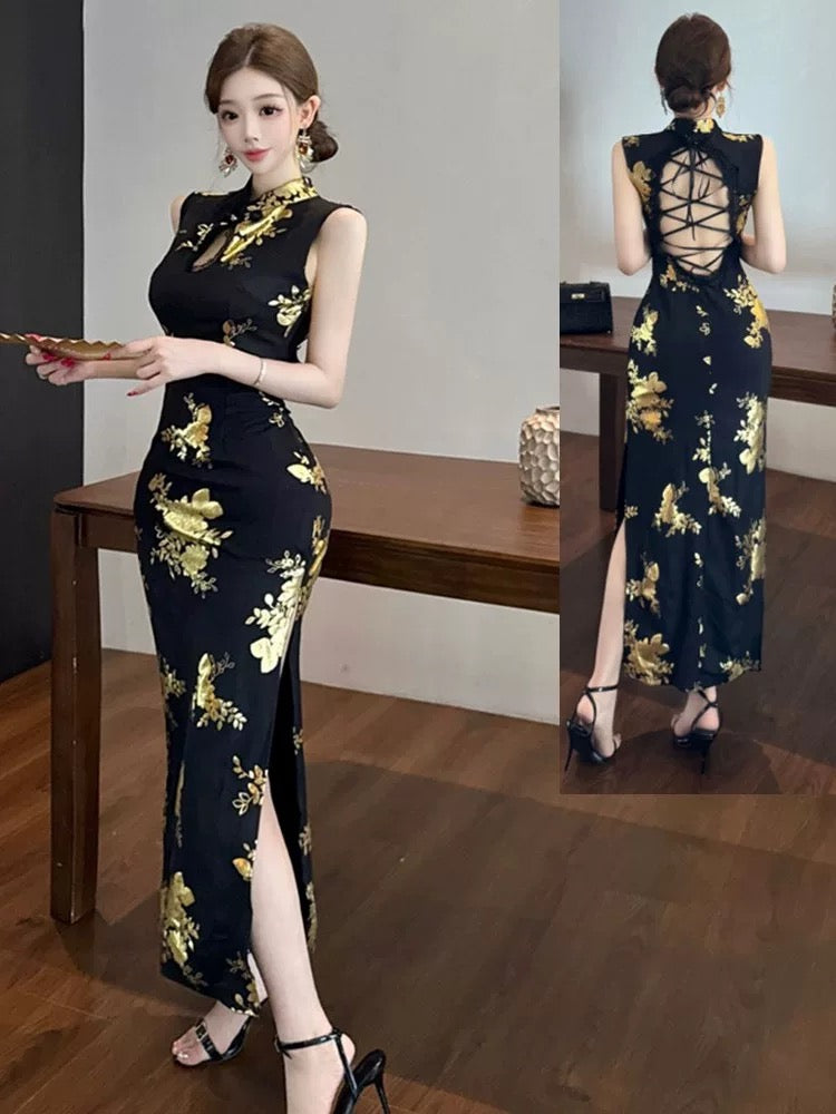 Black Cheongsam CD033 Long Dress (S)