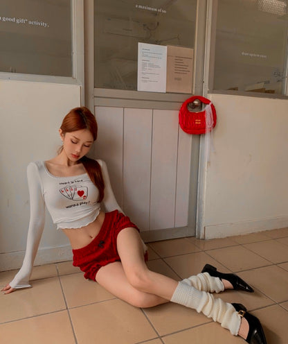 Red Low Waist Thin Puff Latern Short