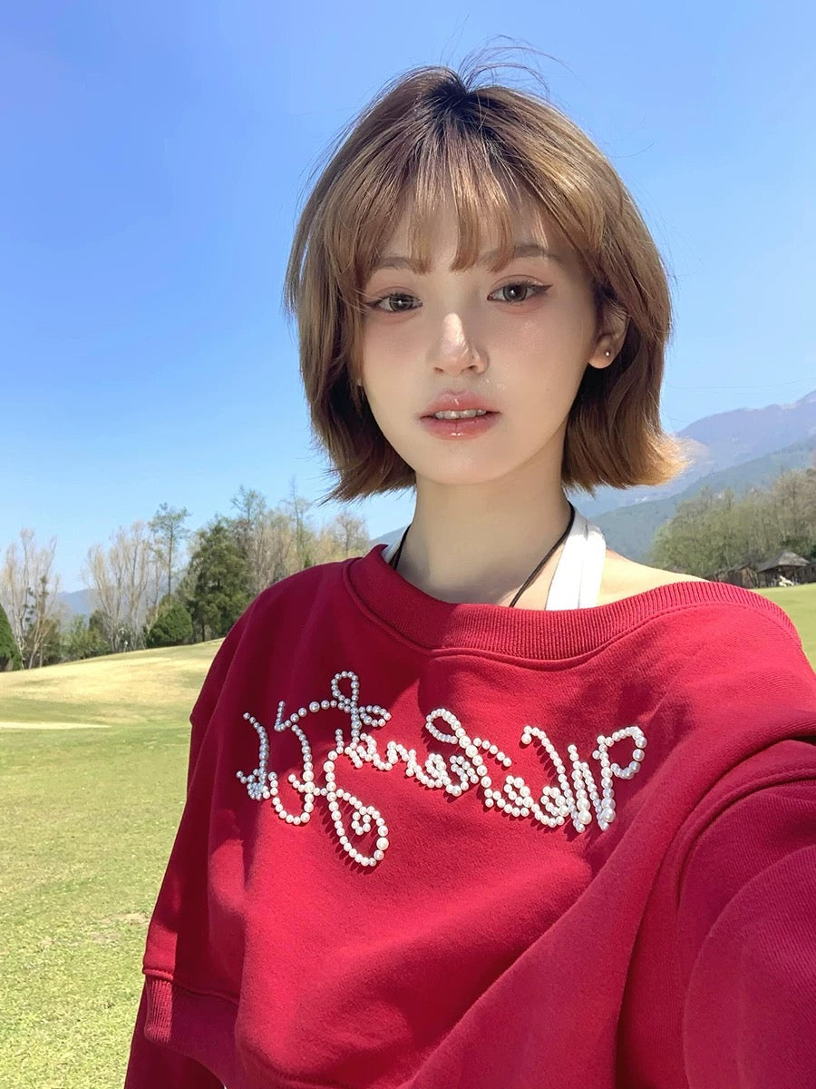 Wine Red Long Sleeve Crop Top+White Inner Top