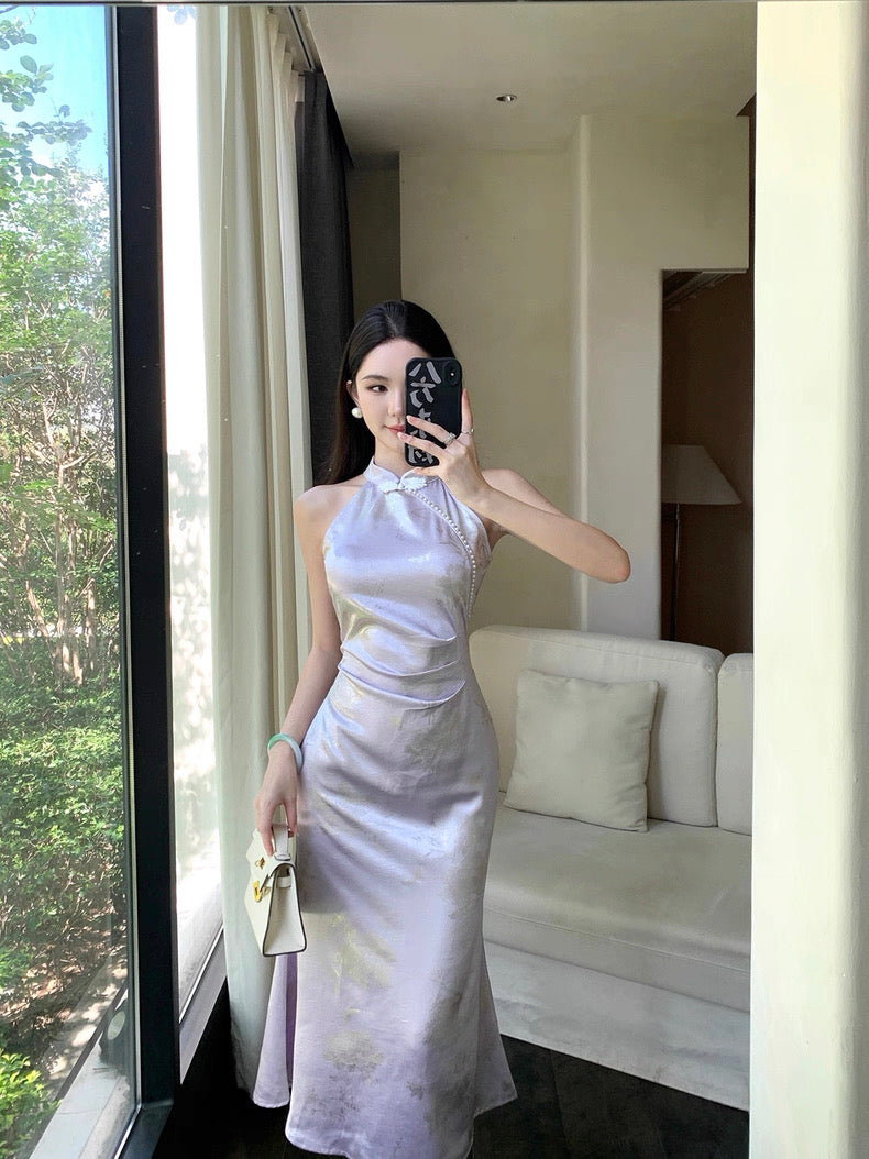 Purple Cheongsam CD037 Long Dress (S)