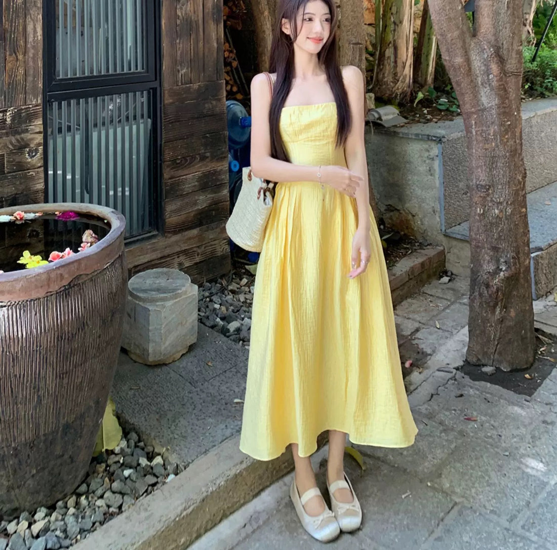 Strap Yellow Long Dress