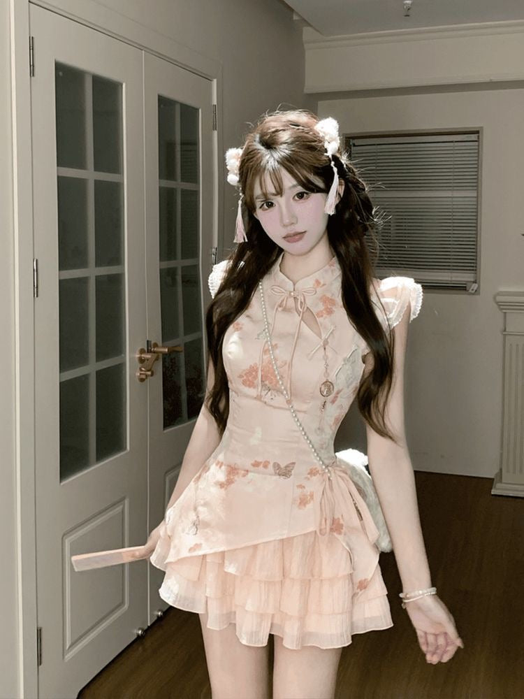 Orange Cheongsam CD023 Short Dress