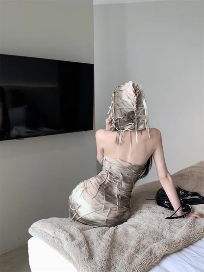 Khaki Jelly Fish Long Dress with Hat