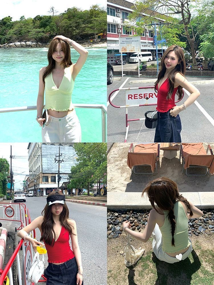 Sleeveless Deep V Top