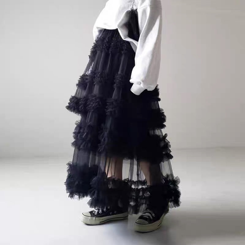 White Jelly Mesh Long Skirt
