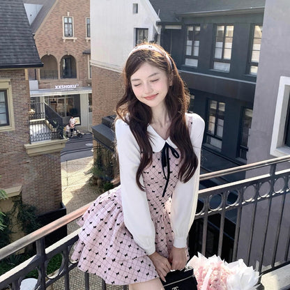 Premium Pinky Bow Long Sleeve Dress