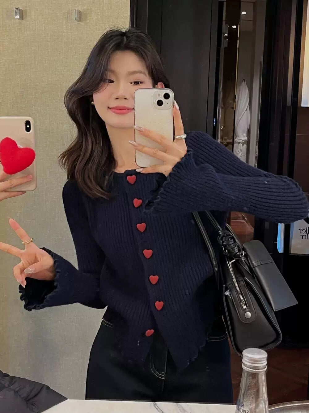 Heart Button Knitted Long Sleeve Cardigan Top