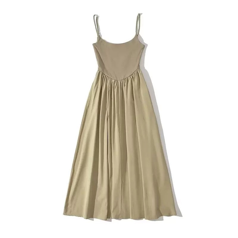 U Collar Strap Long Dress