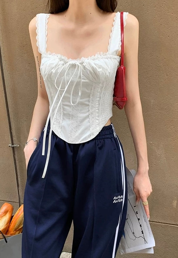 Mix Laces White Vest Top