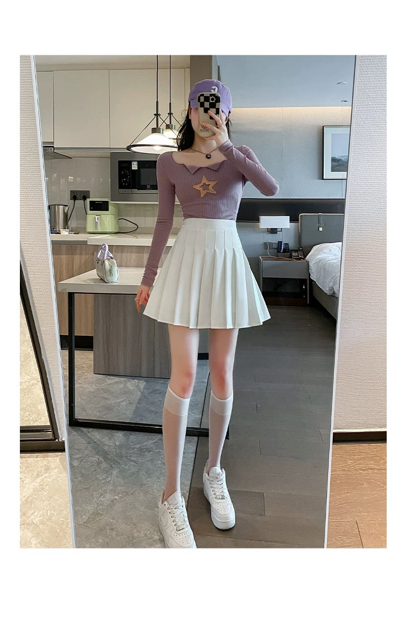 Basic High Waist Pleated Skirt