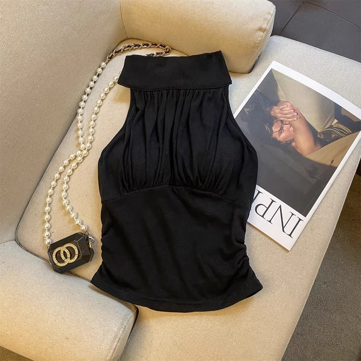 Halter Neck Bareback Top (Khaki, Black)