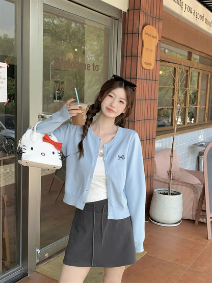 Ribbon Logo Long Sleeve Cardigan Top