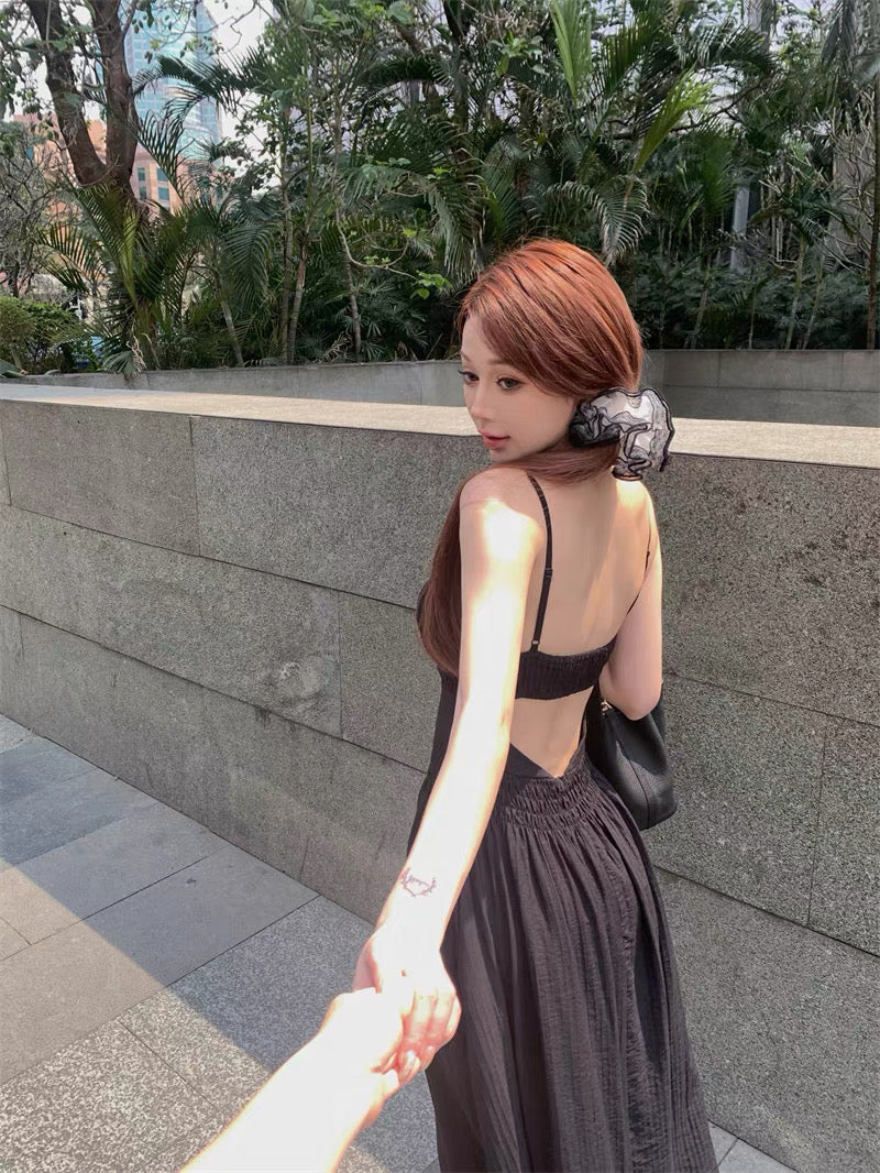 Bareback Summer Strap Dress (Black)