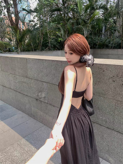 Bareback Summer Strap Dress (Black)