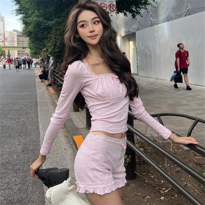 Pink Top + Shorts Two Pieces Set