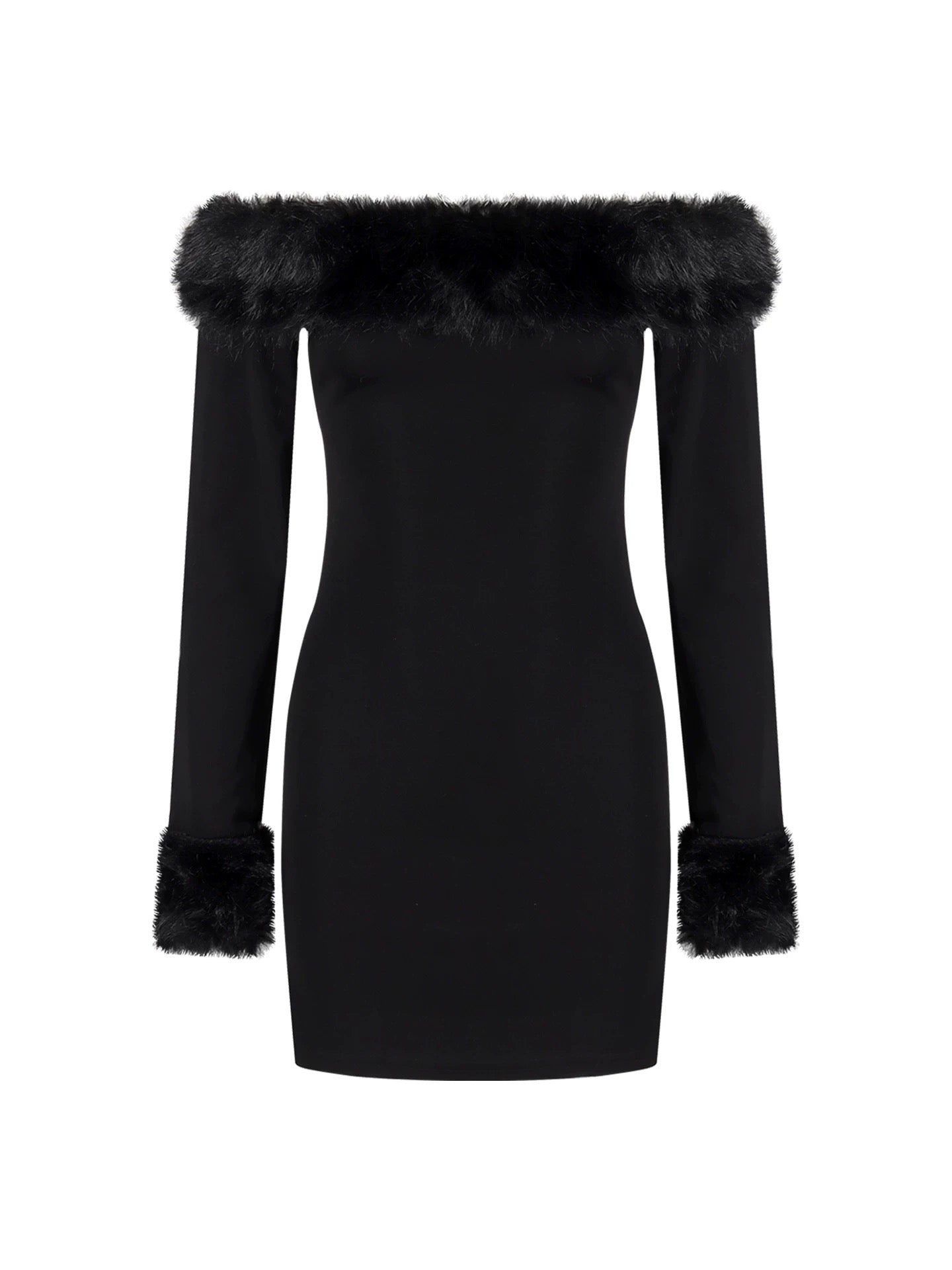 Black Two Wear Off Side Shoulder Long Sleeve Tube Dress