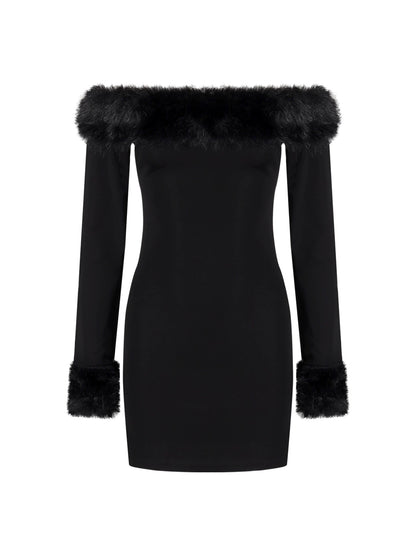 Black Two Wear Off Side Shoulder Long Sleeve Tube Dress