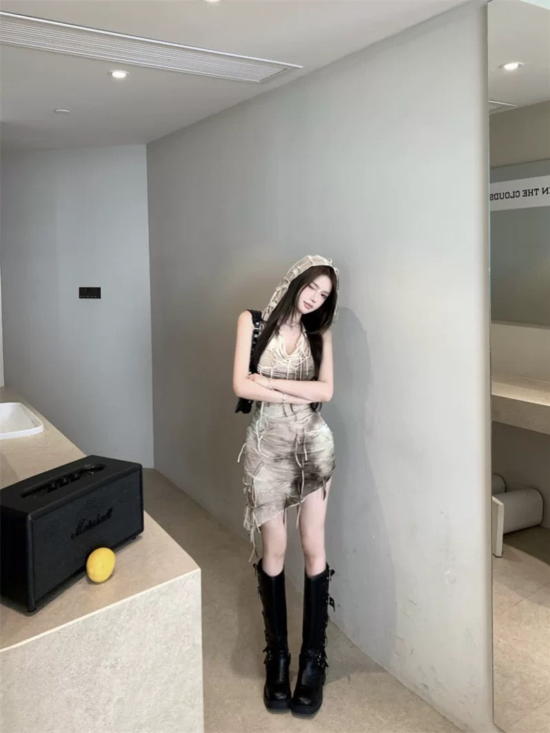 Khaki Jelly Fish Long Dress with Hat