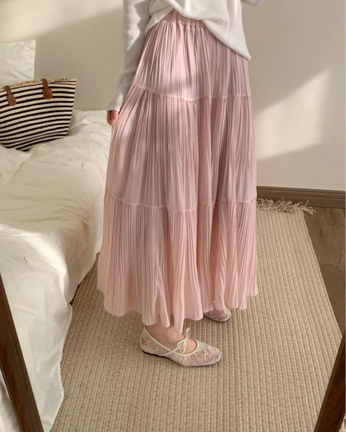 Pleated Chiffon Maxi Long Skirt
