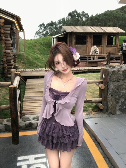 Purple Cardigan + Dress Set