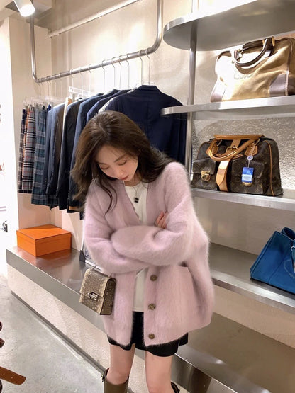 Brown/ Purple/ White Fuzzy Cardigan