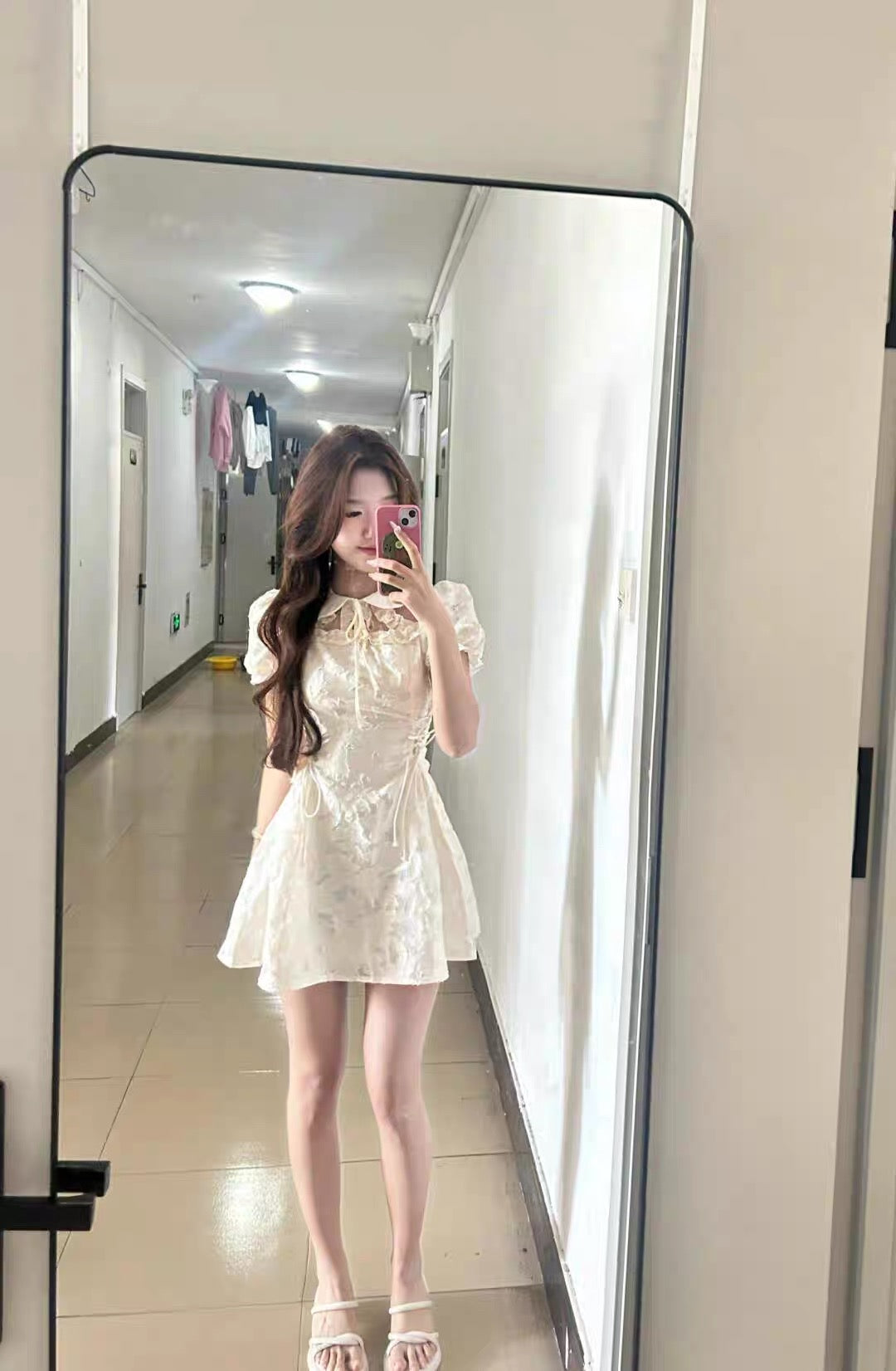 Collar Puff Sleeve Cream Cheongsam CD006 Short Dress