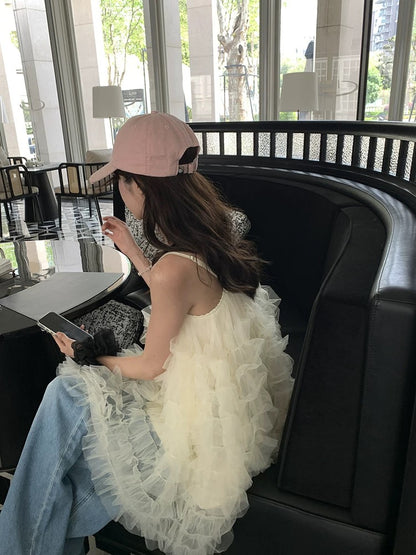 Cream Mesh Long Top