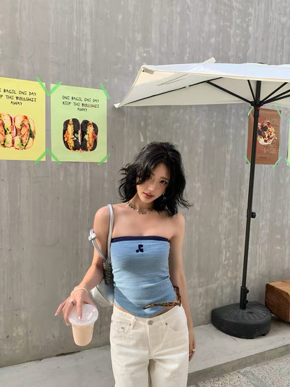 Navy Blue Stripe Tube Top