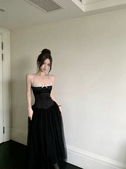 Mix White Laces Black Mesh Maxi Dress (S, M)