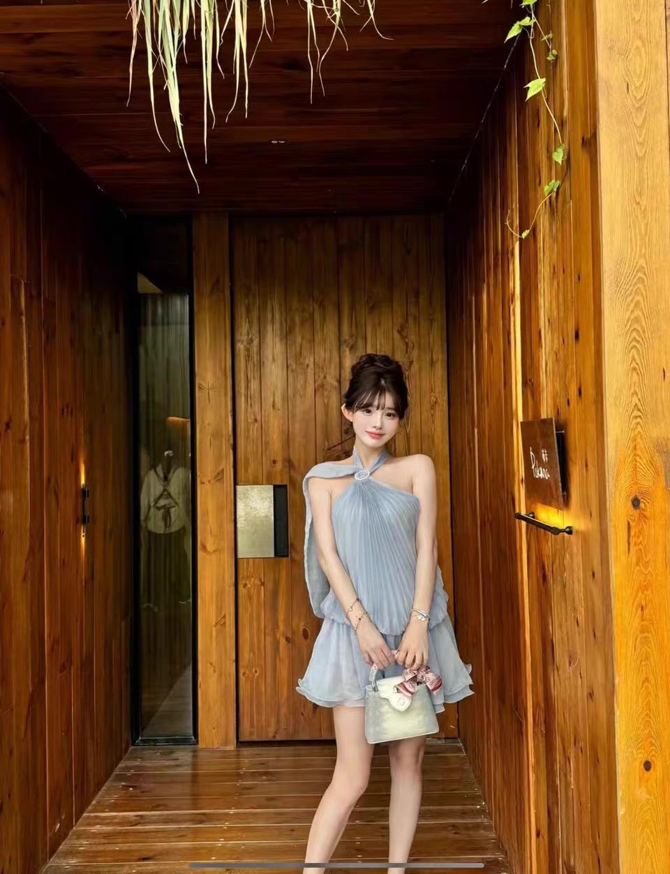 Chiffon Blue Pleated Dress