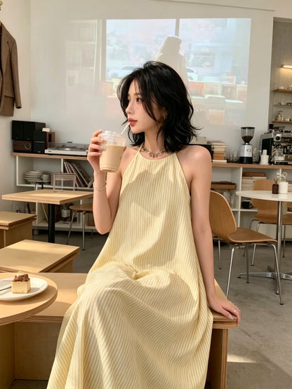Summer Yellow Thin Bareback Long Dress