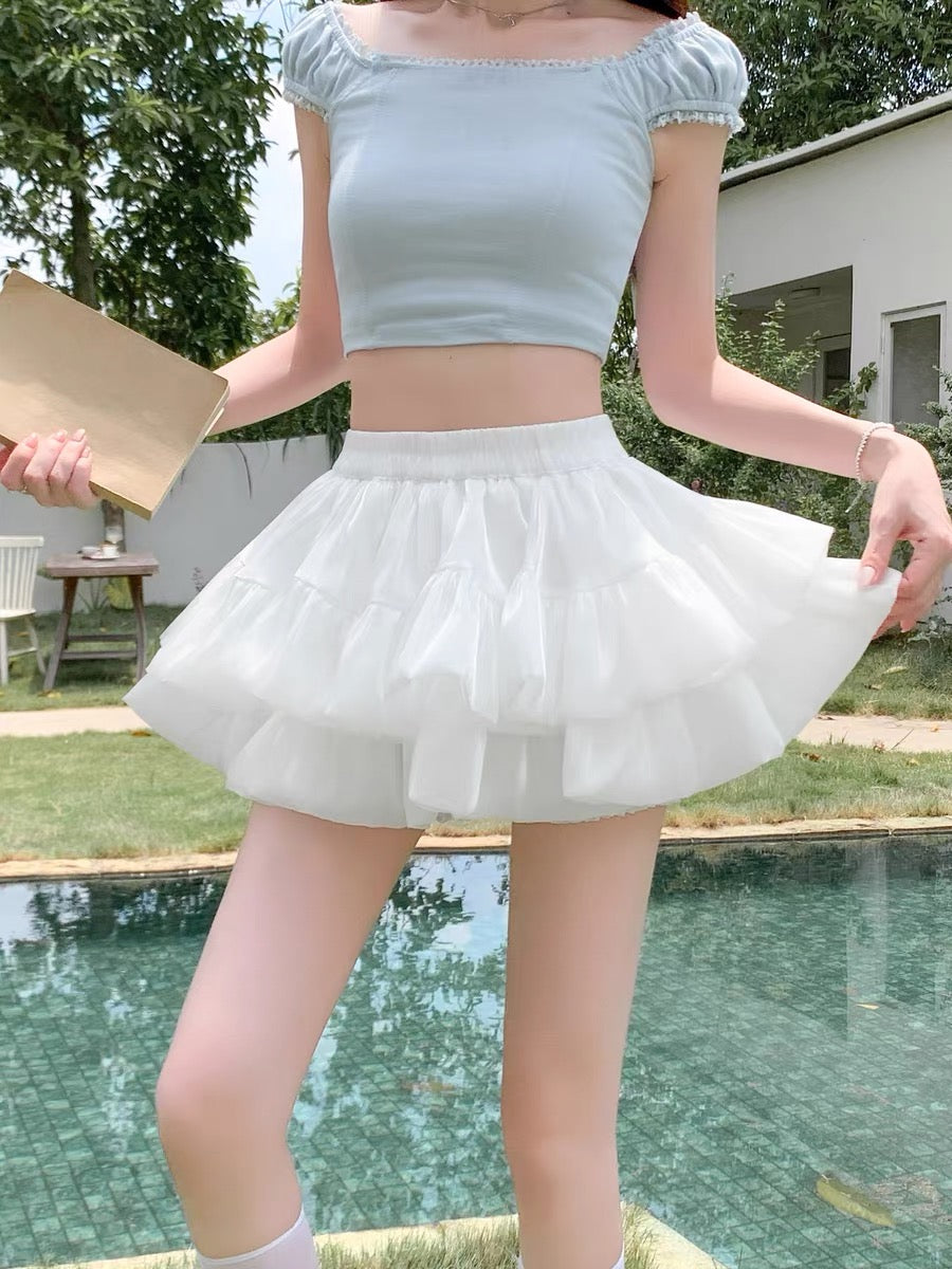 Fluffy Mesh Skirt SK35 (White, Mint, Black)