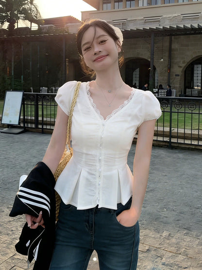 V Collar White Top