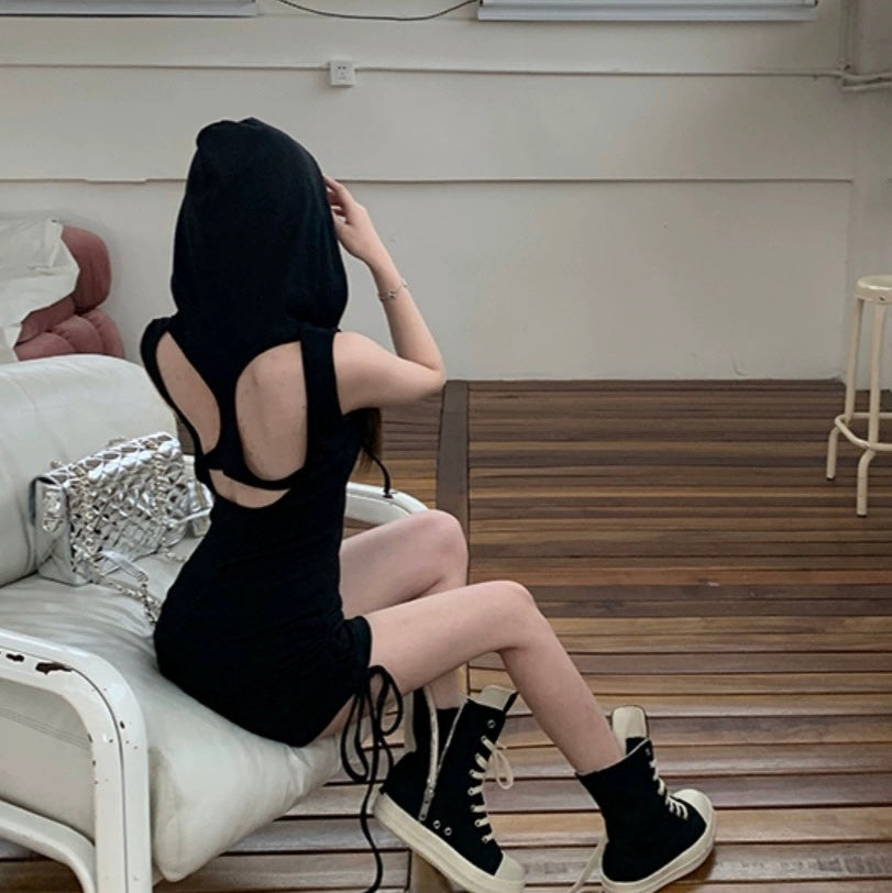 Sleevless Hat Romper (Black,Grey)