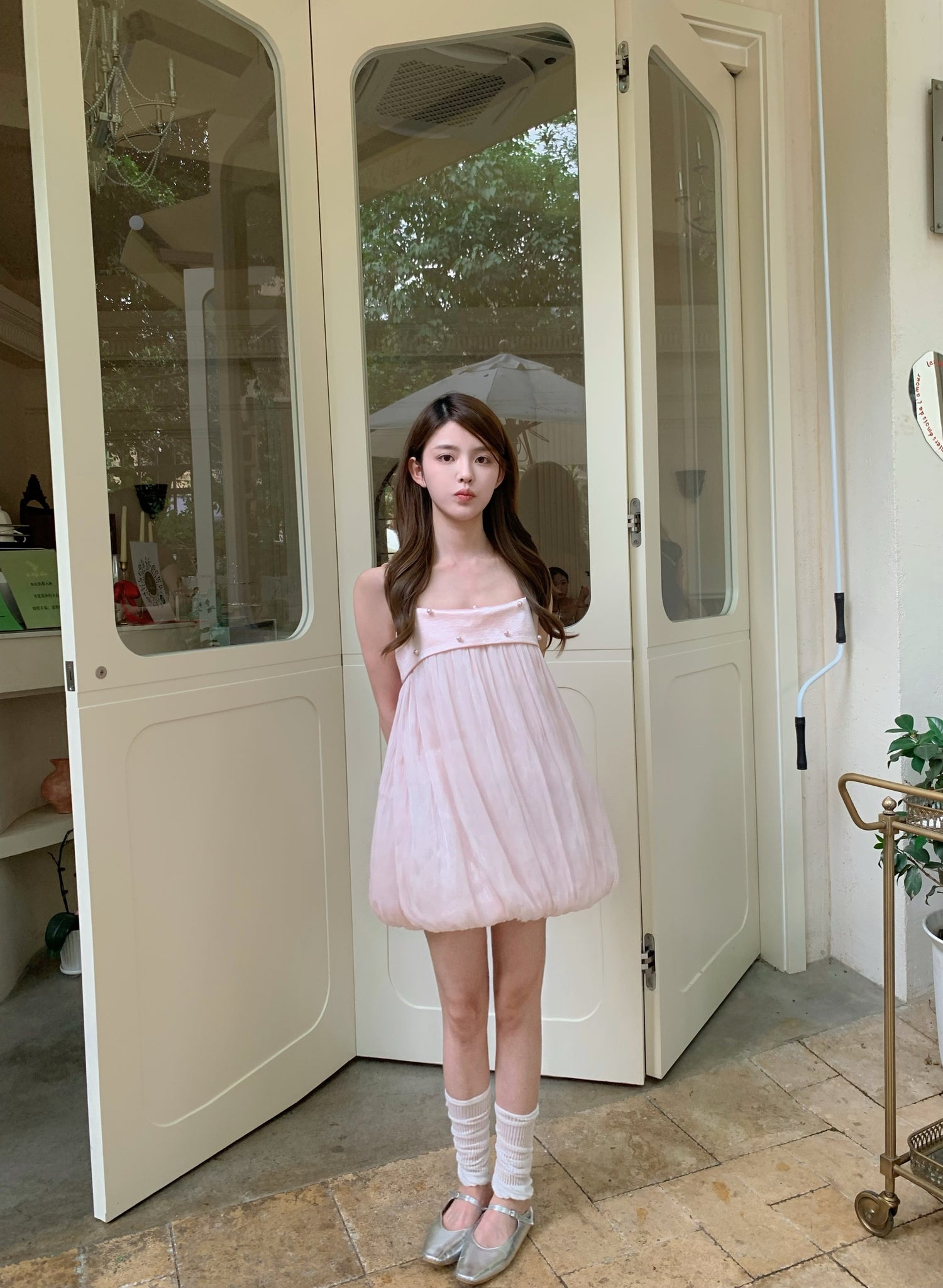 Baby Pink Tube Strap Mesh Dress