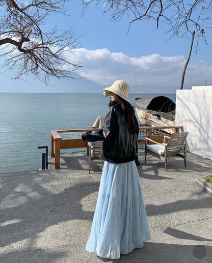 Pleated Chiffon Maxi Long Skirt