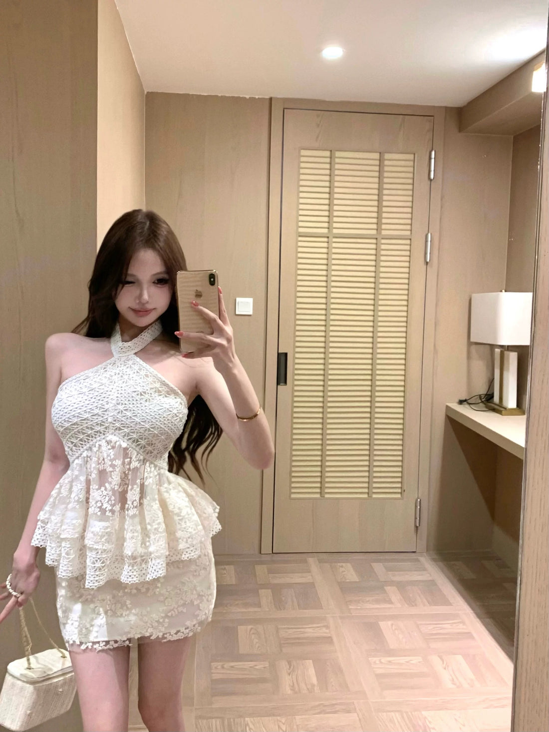 Embroidery Beige Top + Skirt Two Piece Set(XS, S, M)