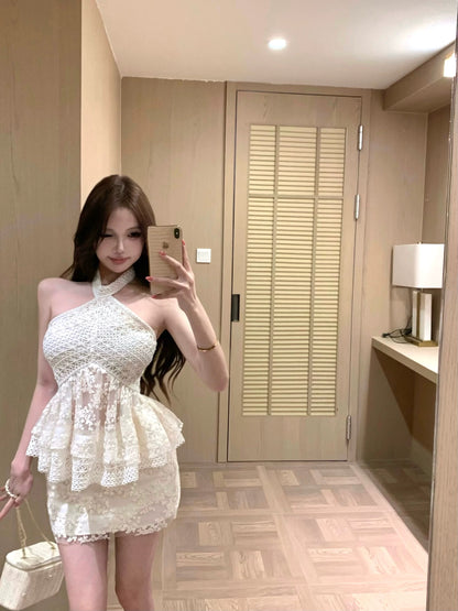 Embroidery Beige Top + Skirt Two Piece Set(XS, S, M)