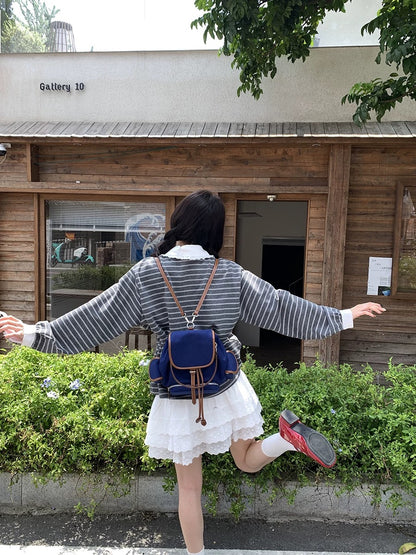 White Collar Stripe Long Sleeve Top