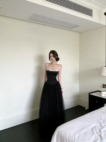 Mix White Laces Black Mesh Maxi Dress (S, M)