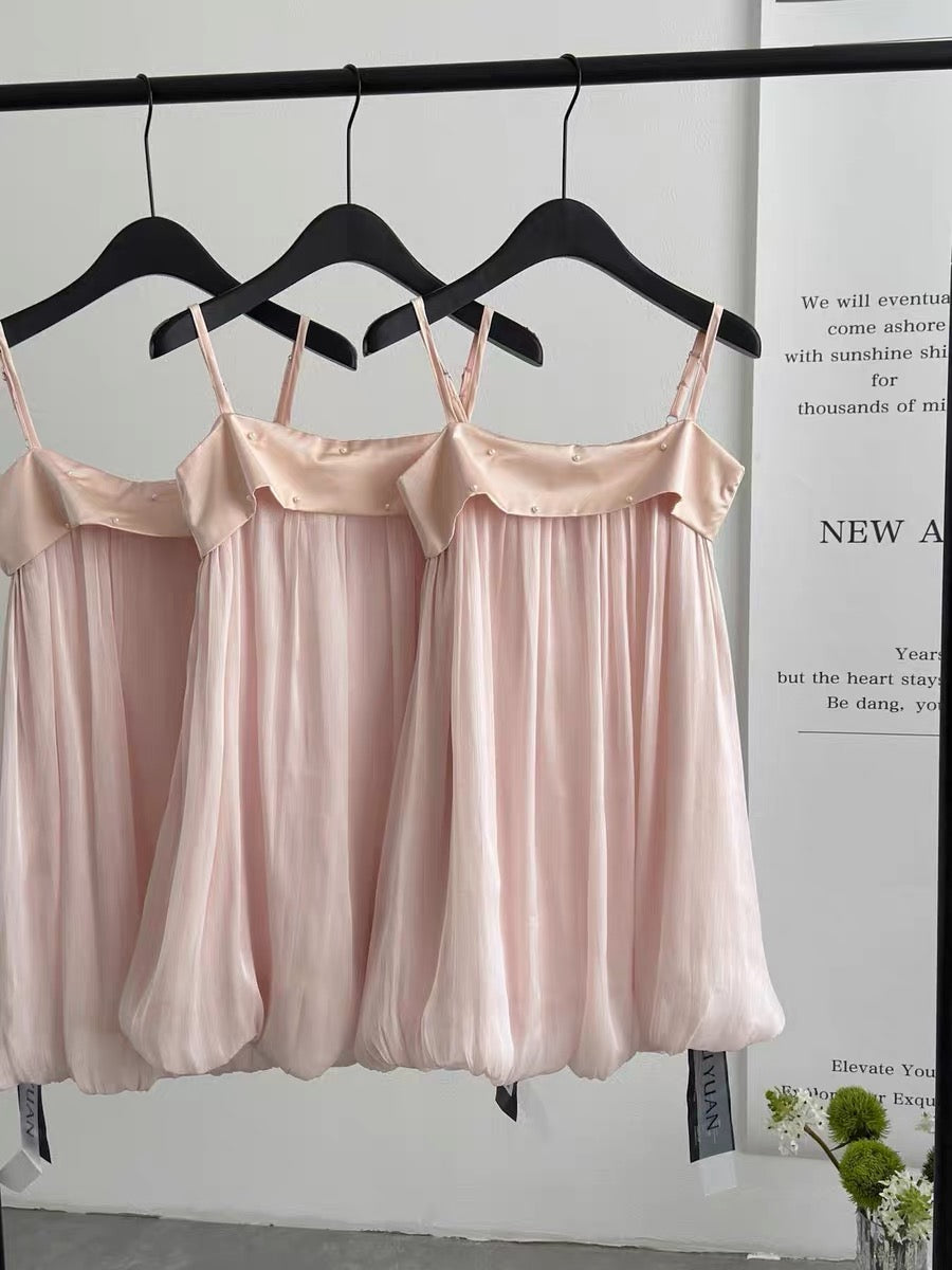Baby Pink Tube Strap Mesh Dress