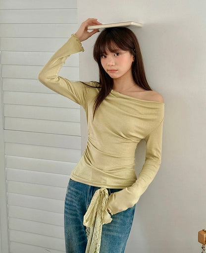 Green Lime Off Shoulder Long Sleeve Top