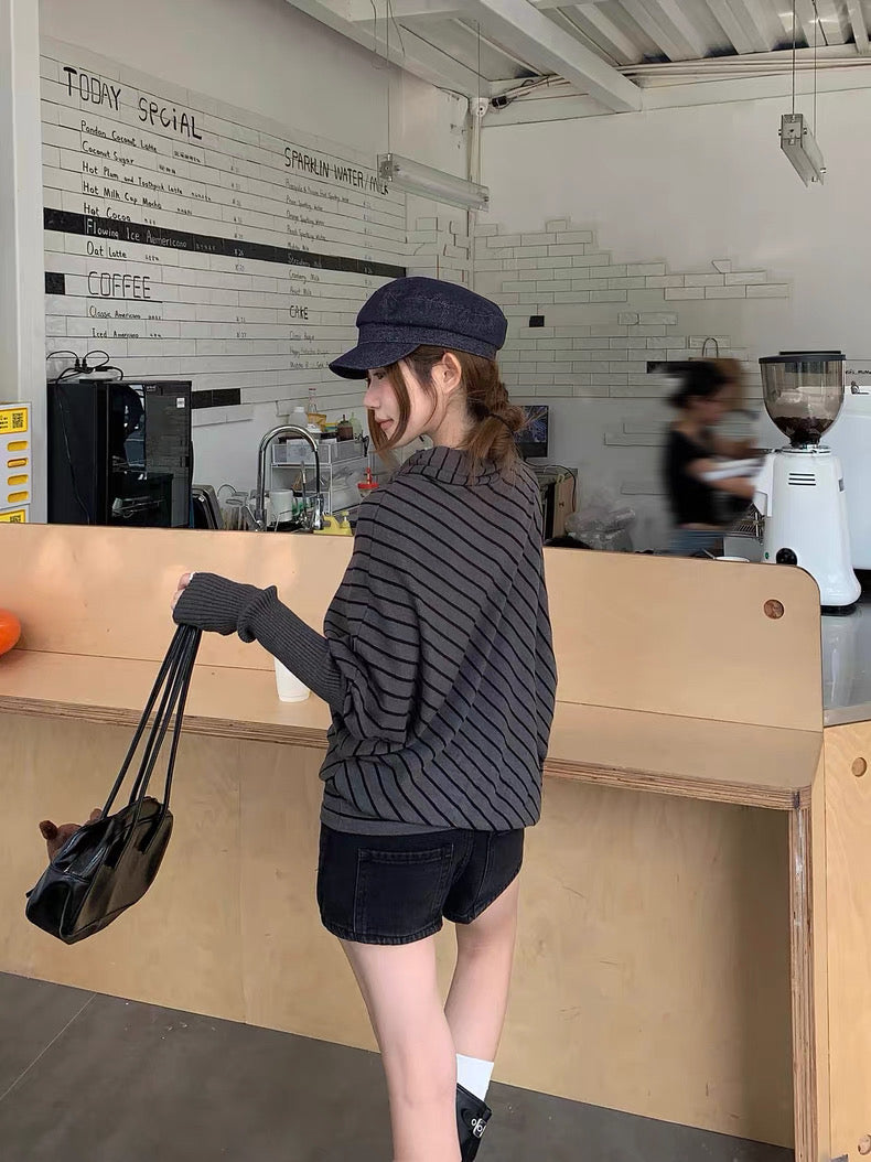 Stripe Grey Long Sleeve Top