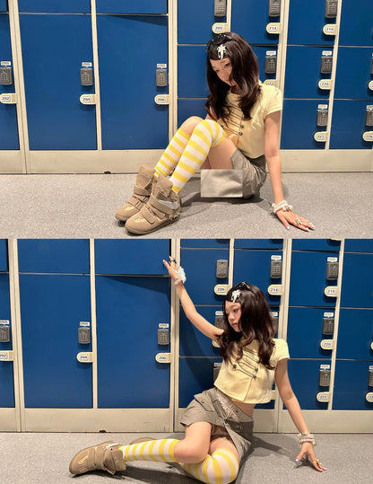 Button Pastel Yellow Crop Top