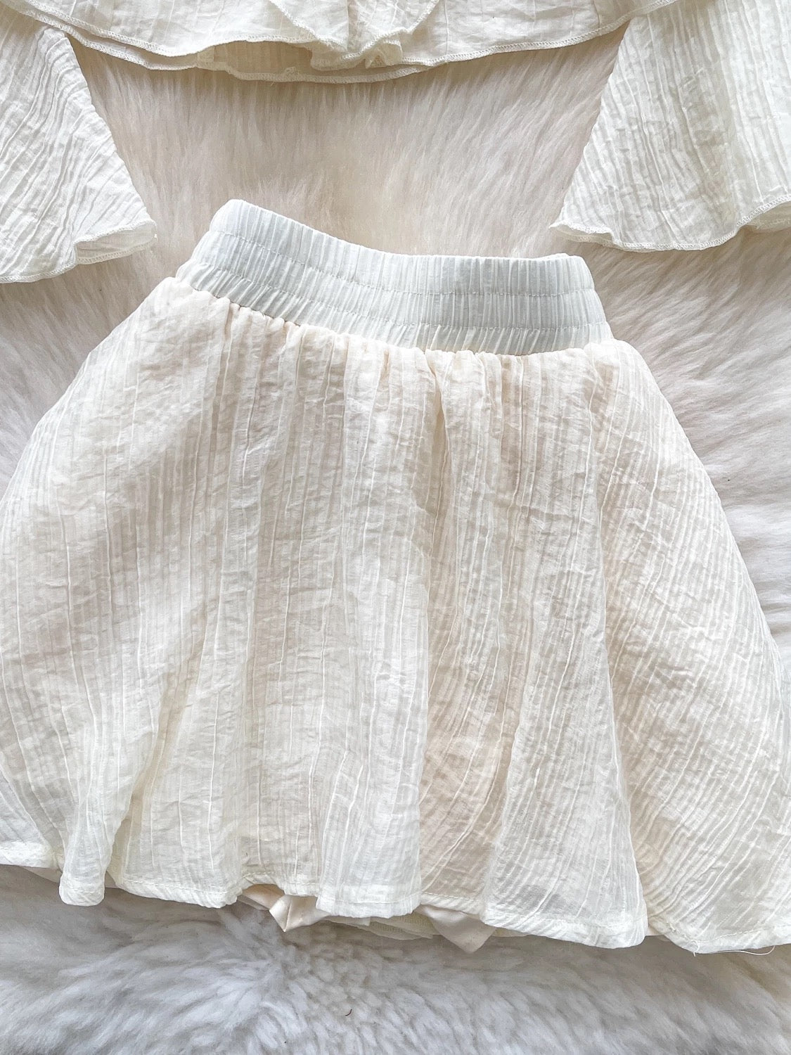 Beige Top + Skirt Two Piece Set