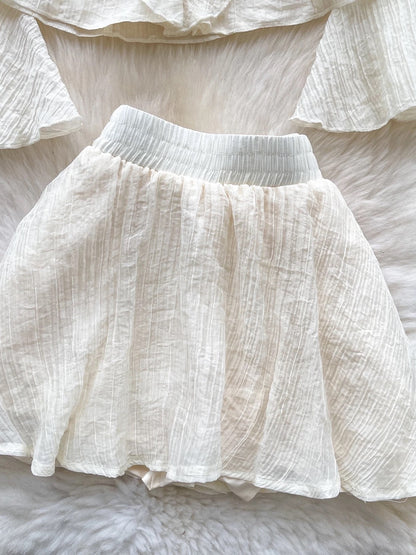 Beige Top + Skirt Two Piece Set