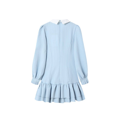 Uni White Collar Blue Long Sleeve Dress