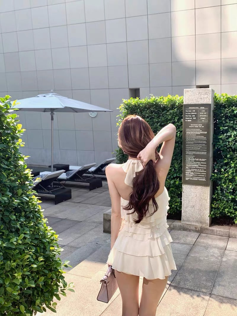 Beige Flo Bareback Layered Dress